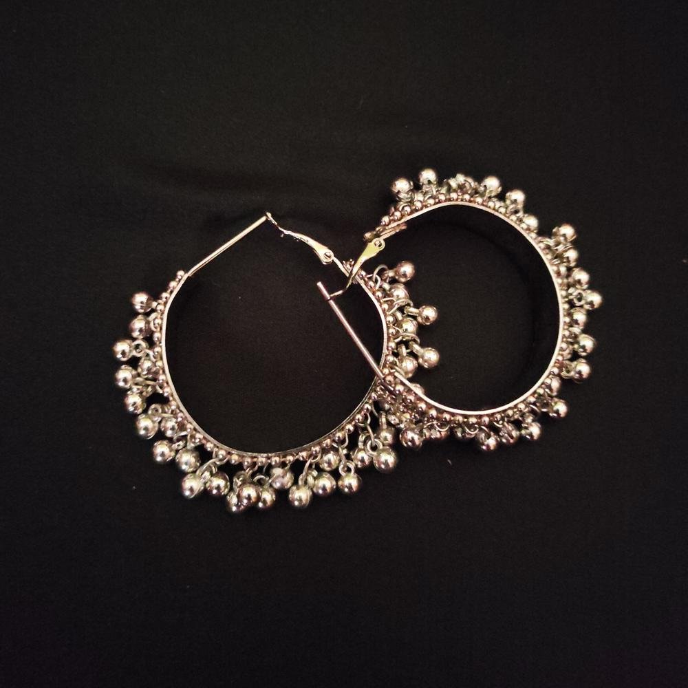 Silver Oxidised Ghunghru Hoop Earrings