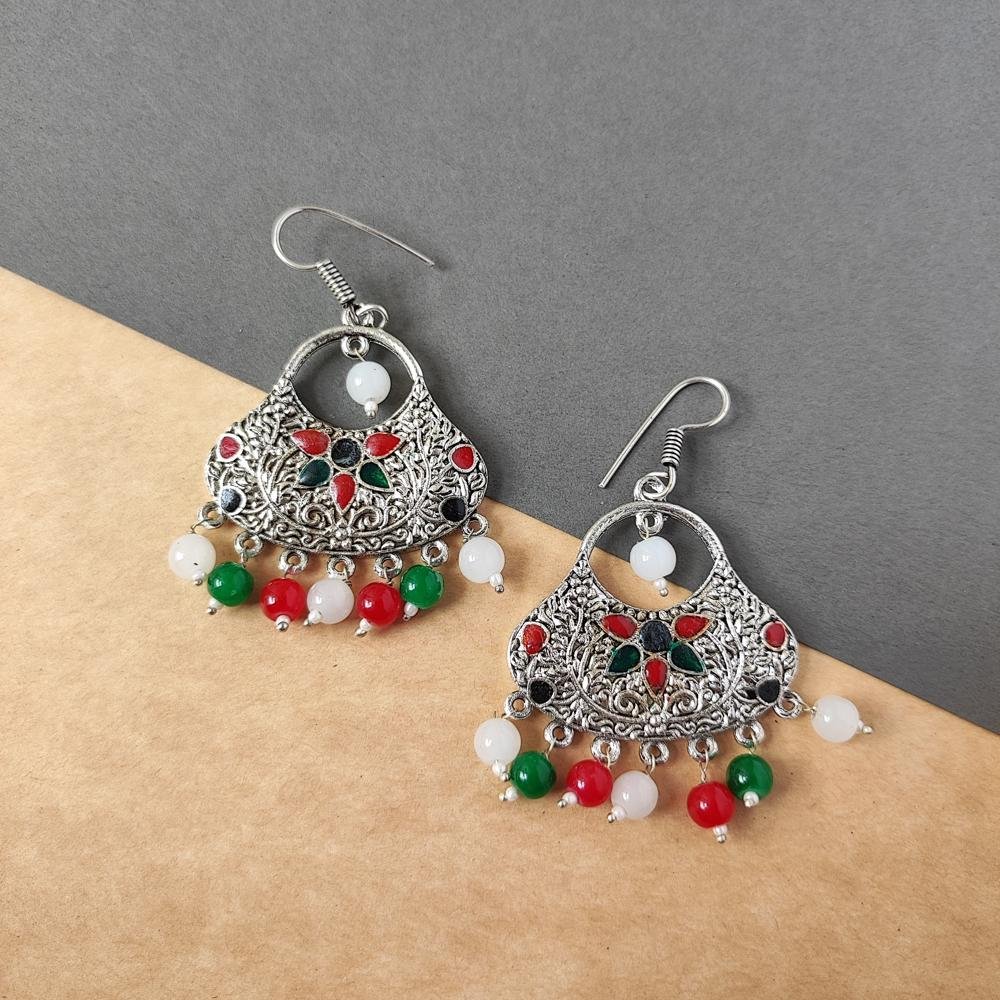 Lightweight Silver Look hanging earrings for Indian ethnic wear