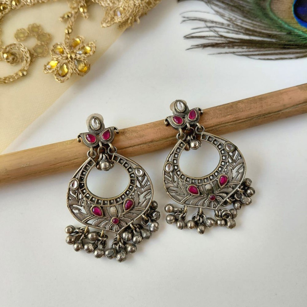 Silver Look Chandbali Earrings