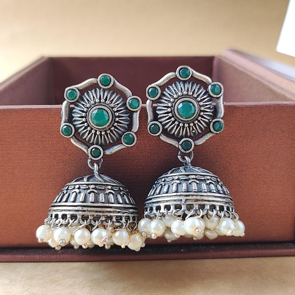 Silver Replica Jhumka Earrings with Pearls Bids
