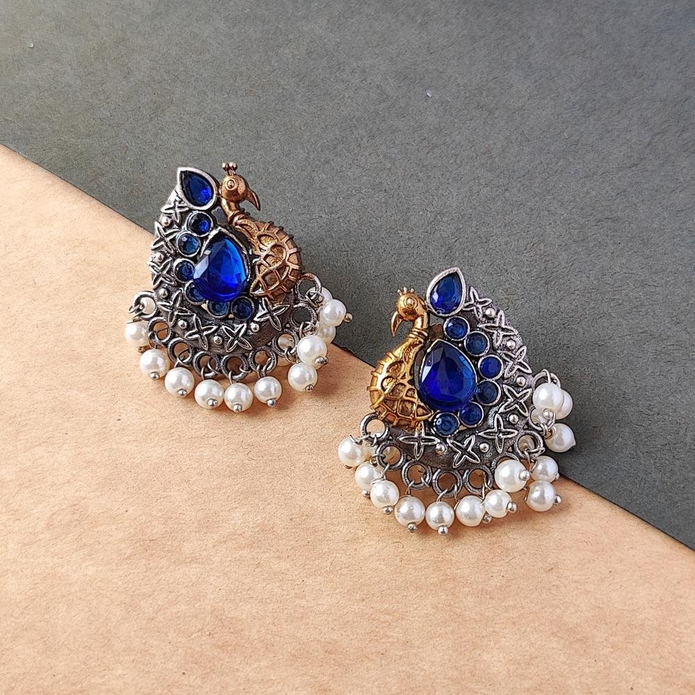 Dual Tone Peacock Stud Earrings