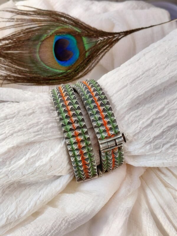 Hand painted silver look alike bangles/kada for women