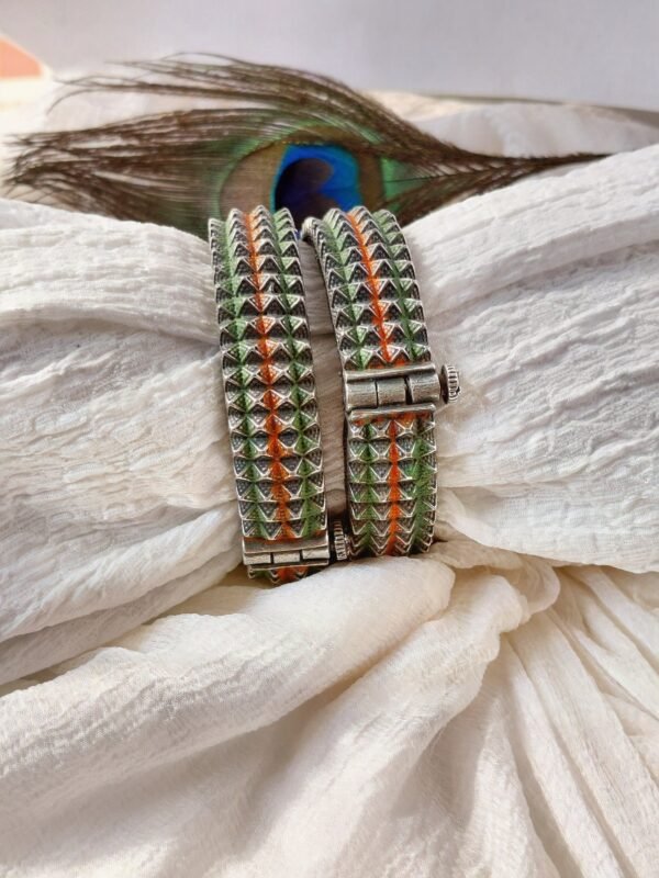 Hand painted silver look alike bangles/kada for women