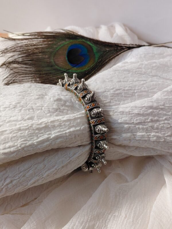Antique hand painted silver look alike oxidised bangles/kada for women