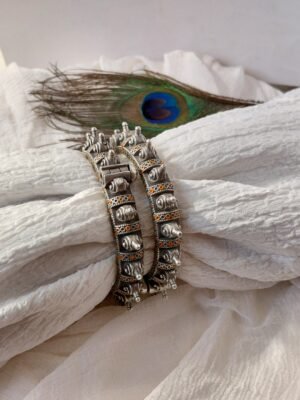 Antique hand painted silver look alike oxidised bangles/kada for women ethnic look
