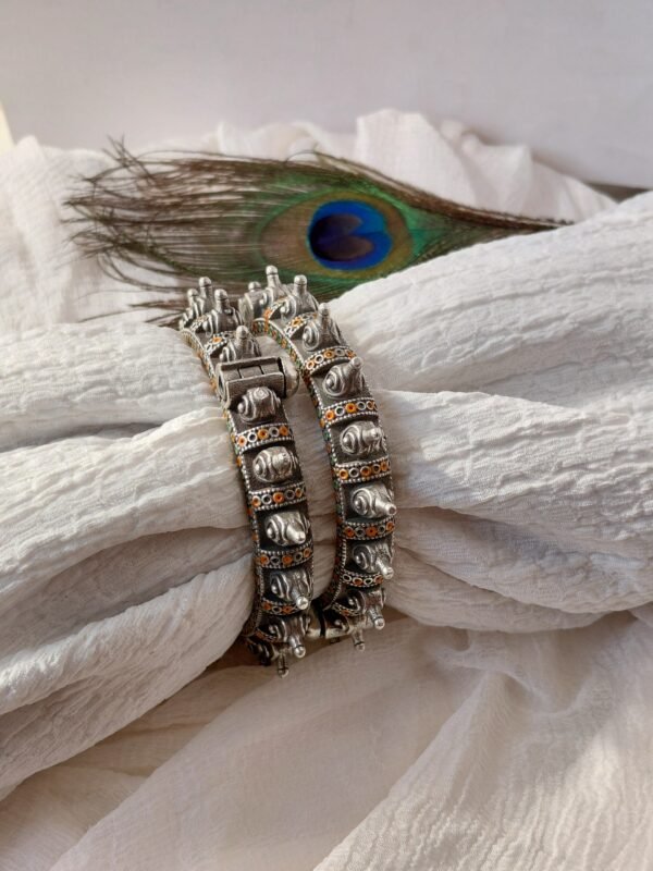 Antique hand painted silver look alike oxidised bangles/kada for women ethnic look