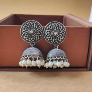Traditional oxidised earrings with pearl for ethnic wear under 150