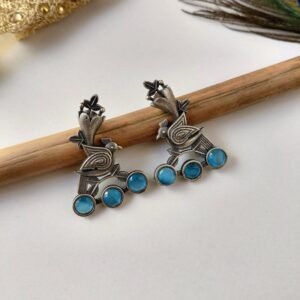 Oxidised silver unique Bird Motif stud statement with stone design earrings that get compliments