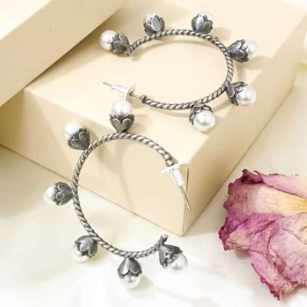 Trendy Pearl Hoop Earrings for women