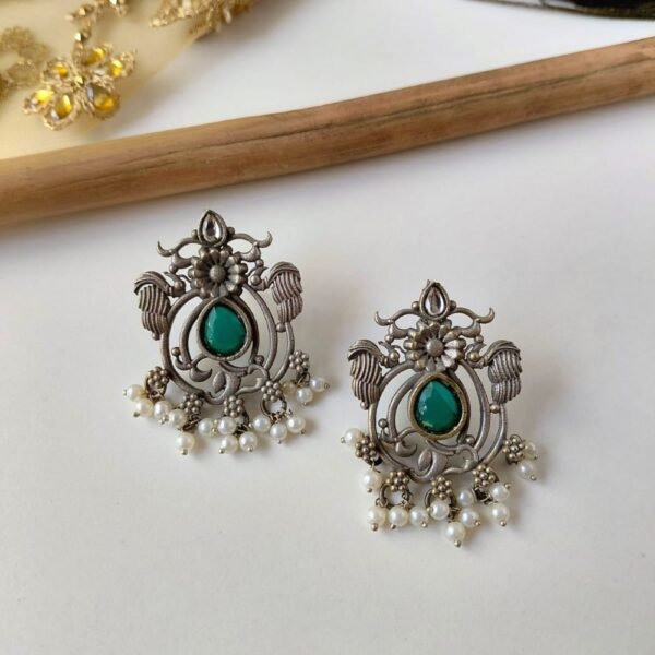 Unique Silver Look alike Oversize Stud Earrings with Pearl Beads for women occasions
