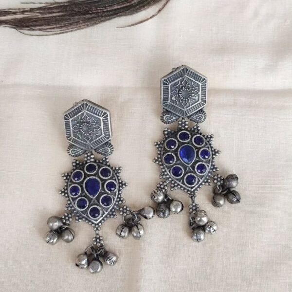 Antique Statement oxidised Ghunghroo Chandbali Earrings with Stone - eye-catching earrings