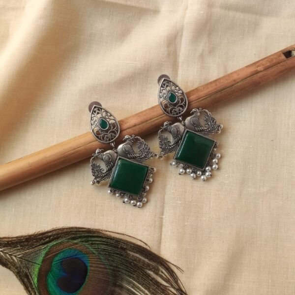 Trendy Silver Look alike Chandbali with Stone and Pearl Beads Earrings perfect for women wedding season