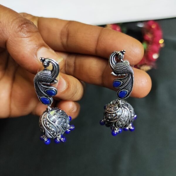 Blue Stone Peacock Jhumka Earrings