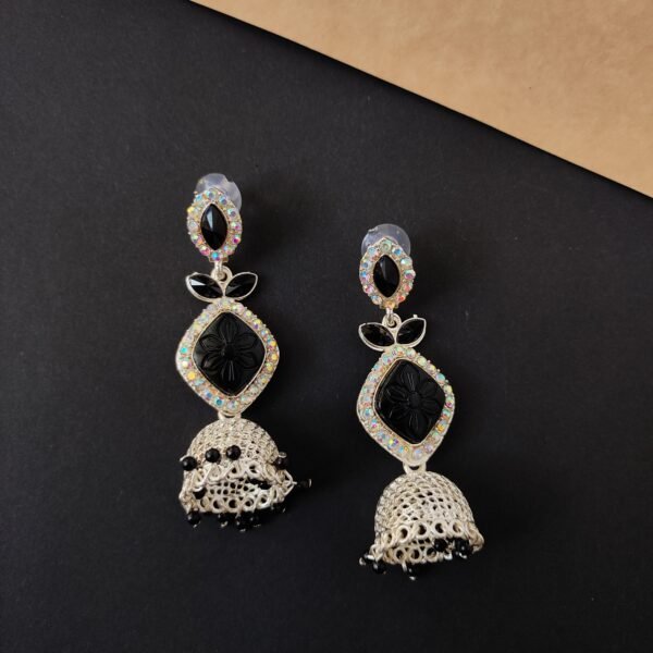 Elegant Trendy silver look long jhumka earrings with Stone for traditional outfits under 120