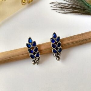 Traditional stone earrings with antique silver tone for women under 80