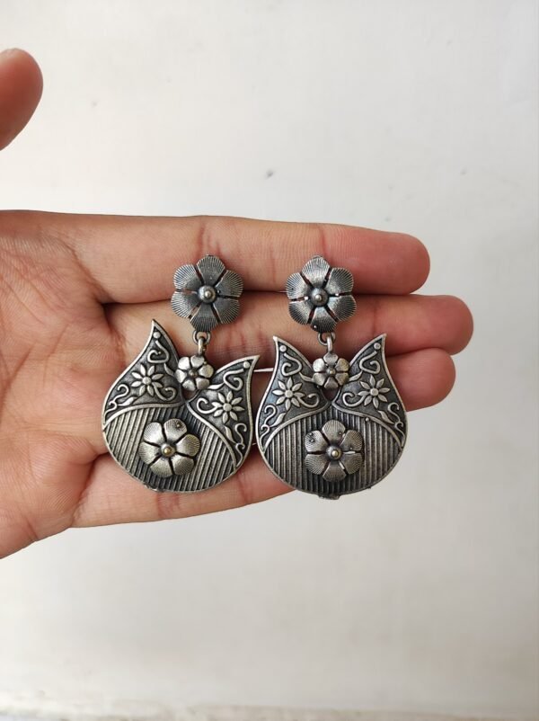 Oxidised statement floral stud dangle earrings for trendy look