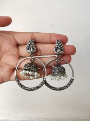 Unique Peacock stud jhumka hanging chandbali earrings for classsy and ethnic look