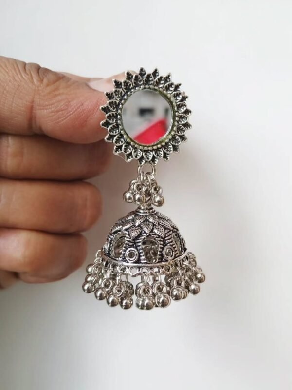Trendy Silver Oxidised Mirror Jhumka Earrings For Women