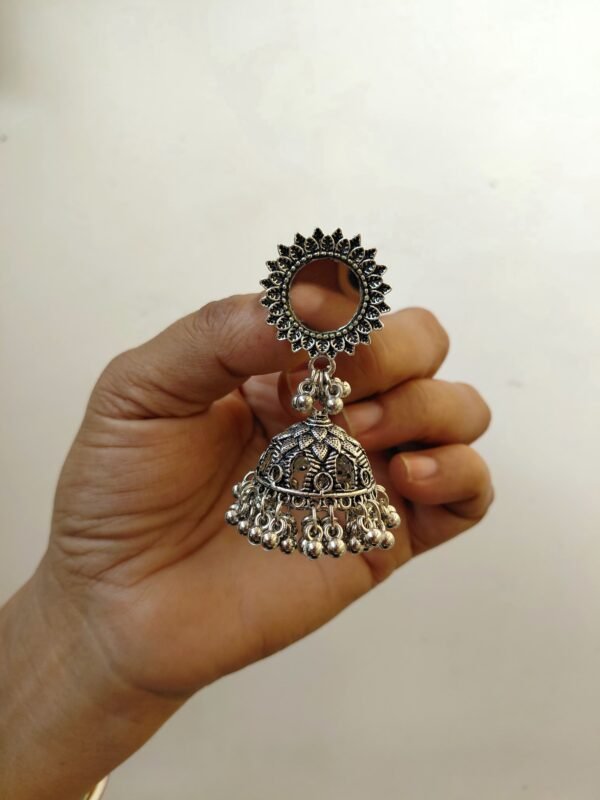 Trendy Silver Oxidised Mirror Jhumka Earrings For Women