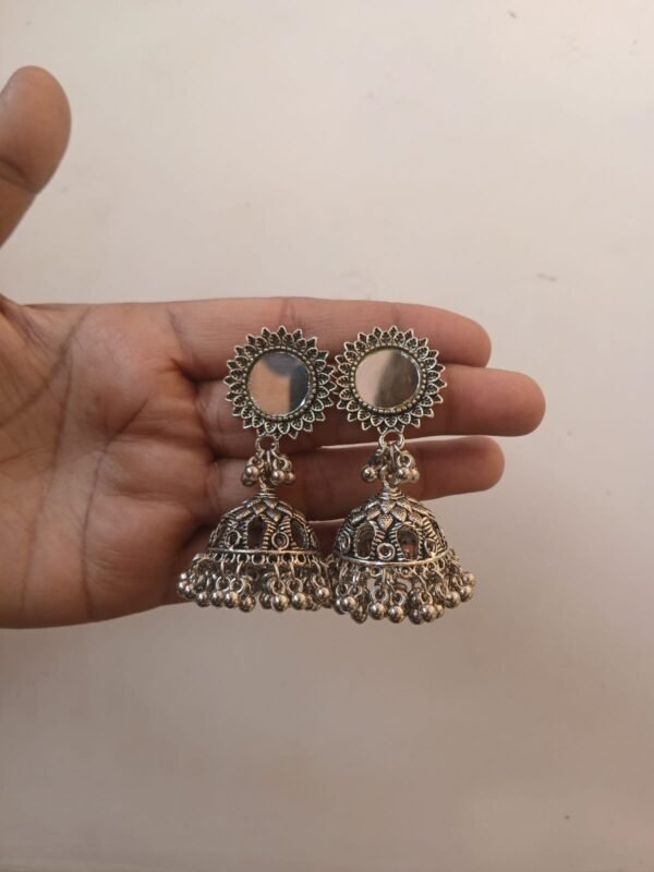 Trendy Silver Oxidised Mirror Jhumka Earrings For Women