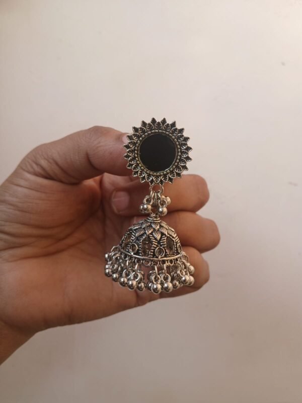 Trendy Silver Oxidised Mirror Jhumka Earrings For Women