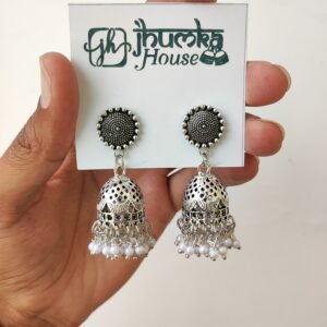 Handcrafted oxidized silver jhumka earrings for festive wear under 125