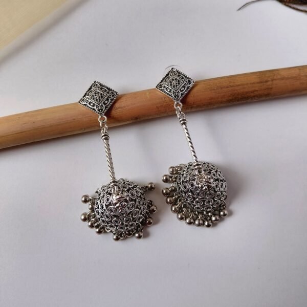 2025/09/1000616362-scaled.jpg Handmade Silver oxidised long jhumka earrings for women