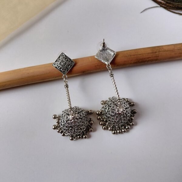 2025/09/1000616363-scaled.jpg Handmade Silver oxidised long jhumka earrings for women
