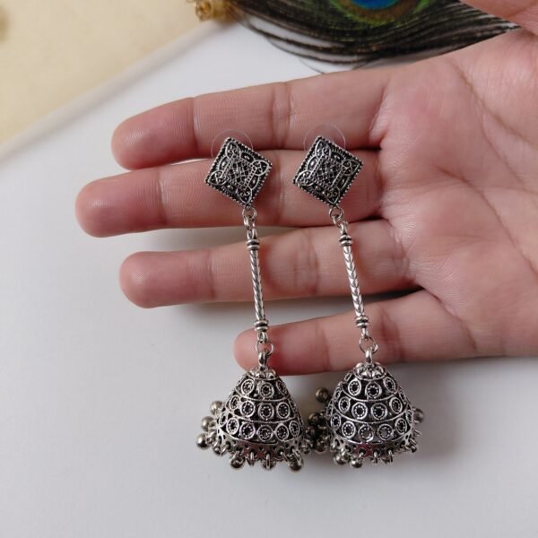 2025/09/1000616365-scaled.jpg Handmade Silver oxidised long jhumka earrings for women