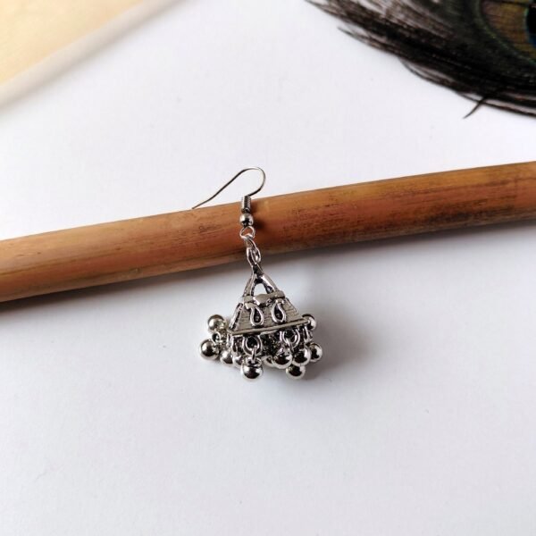 Silver oxidised triangle design hook jhumka earrings for women