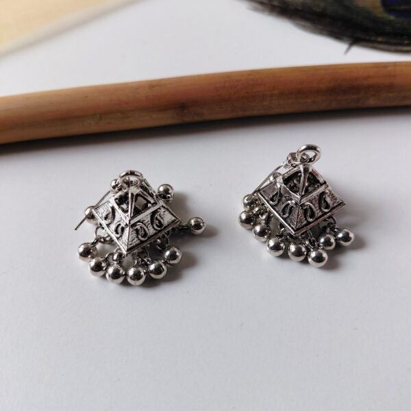 Silver oxidised triangle design hook jhumka earrings for women