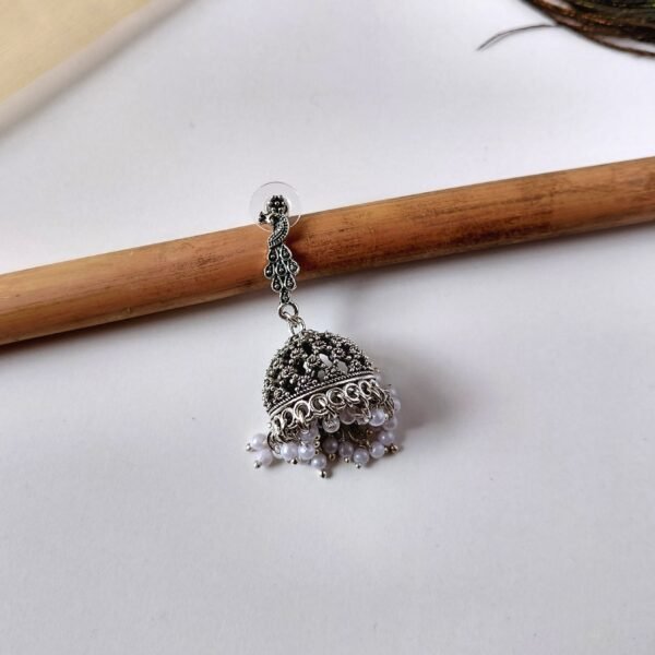 2025/09/1000616405-scaled.jpg Silver oxidised peacock stud jhumka earrings for women