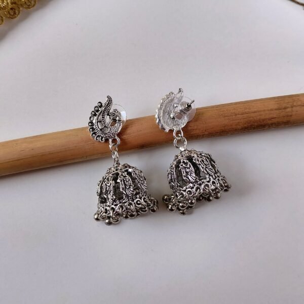 Trending silver oxidised radha krishna jhumka earrings for women