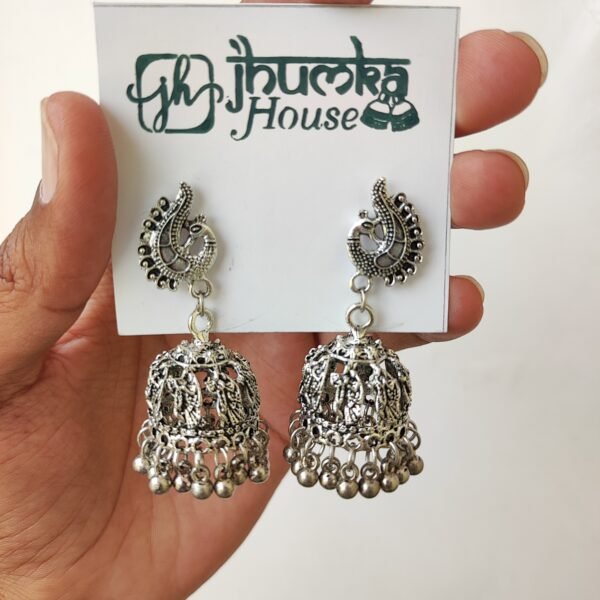Trending silver oxidised radha krishna jhumka earrings for women