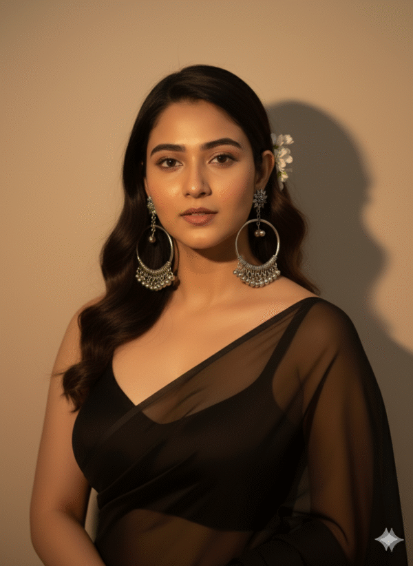 Oxidised Silver floral stud chandbali earrings