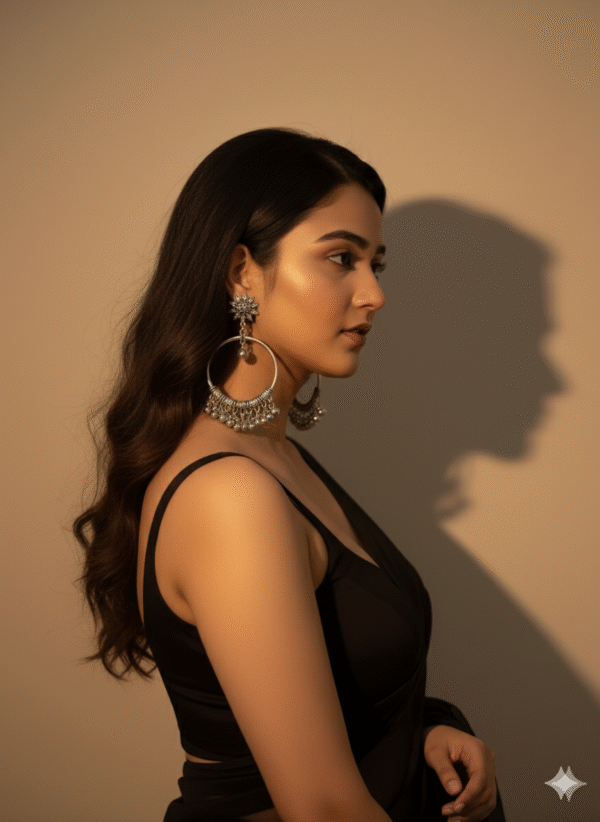 Oxidised Silver floral stud chandbali earrings