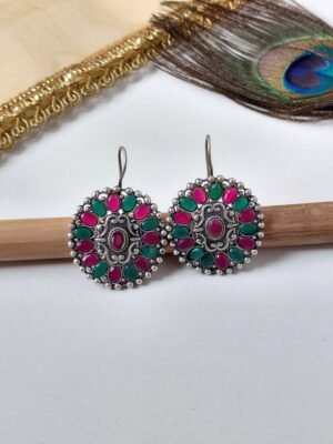 Mandala oxidised bugadi earrings