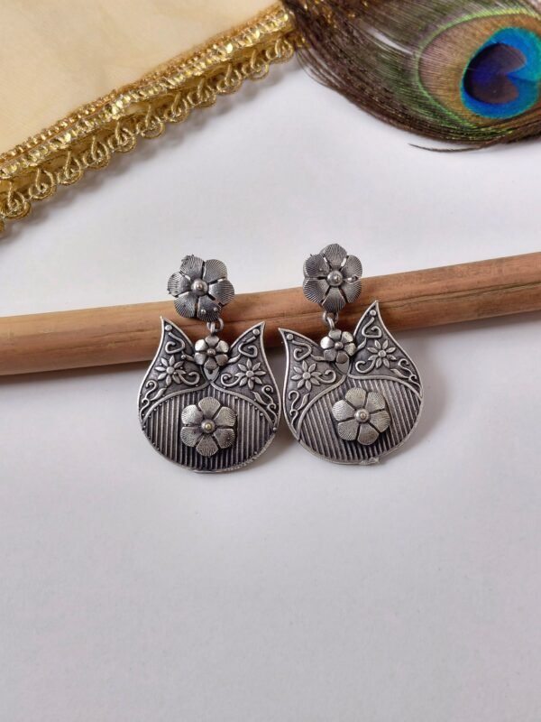 Oxidised statement floral stud dangle earrings for women modern trendy look under 199