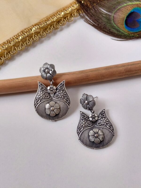 Oxidised statement floral stud dangle earrings for trendy look