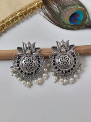 Beautiful Oversized Lotus Stud Chandbali Earrings