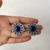 Silver look alike oxidised floral stud earrings