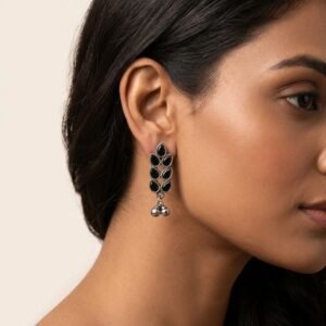 Black 1 Antique silver look alike oxidised small stud ghunghroo earrings for women