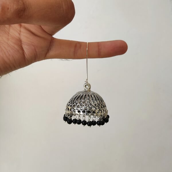 silver oxidised hanging jhumka earrings (black)