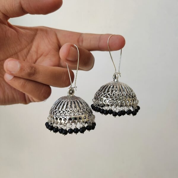 silver oxidised hanging jhumka earrings (black)