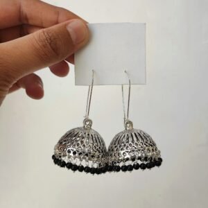 silver oxidised hanging jhumka earrings (black)