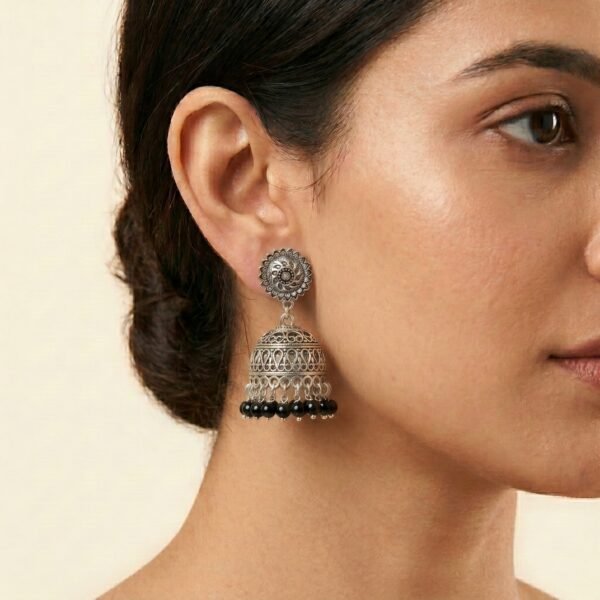 Silver Oxidised Jhumka Earrings For Women